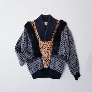 TRUTUS BIANCARA By Monobaik | Rare 90s Fur & Leather Vintage Sweater S / M